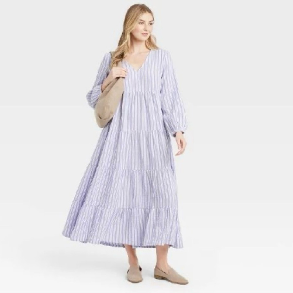 Universal Thread Balloon Long Sleeve Tiered Dress Striped Maxi